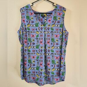 Talbots Woman Plus Size Spring Butterfly Blue And Pink Tank Top Size 1X NEW!